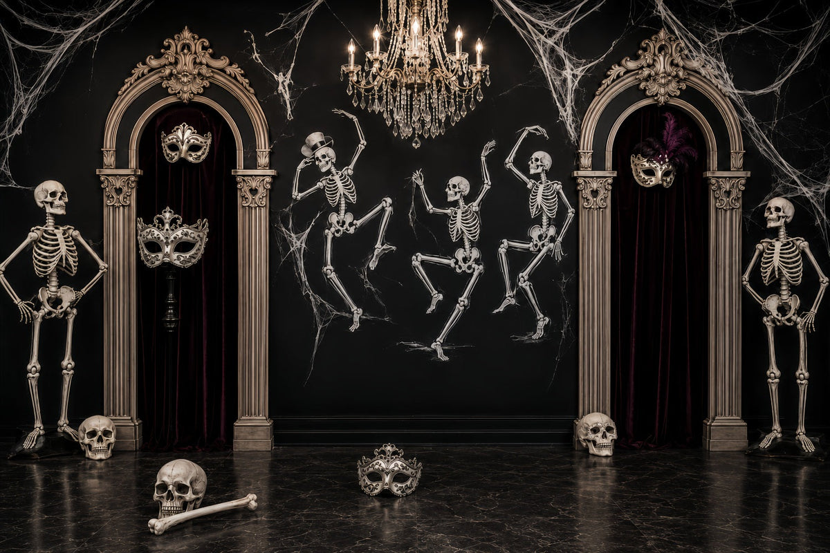Décor De Fond D'Halloween Fantôme Squelette Bal Masqué Danse De Salon Décor Effrayant D'Halloween LXX67-177