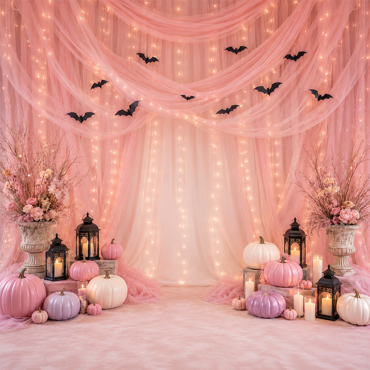 Décor De Fond Pour Photomaton D'Halloween Avec Citrouilles Roses Décoration Murale Pour Fête D'Halloween LXX67-179