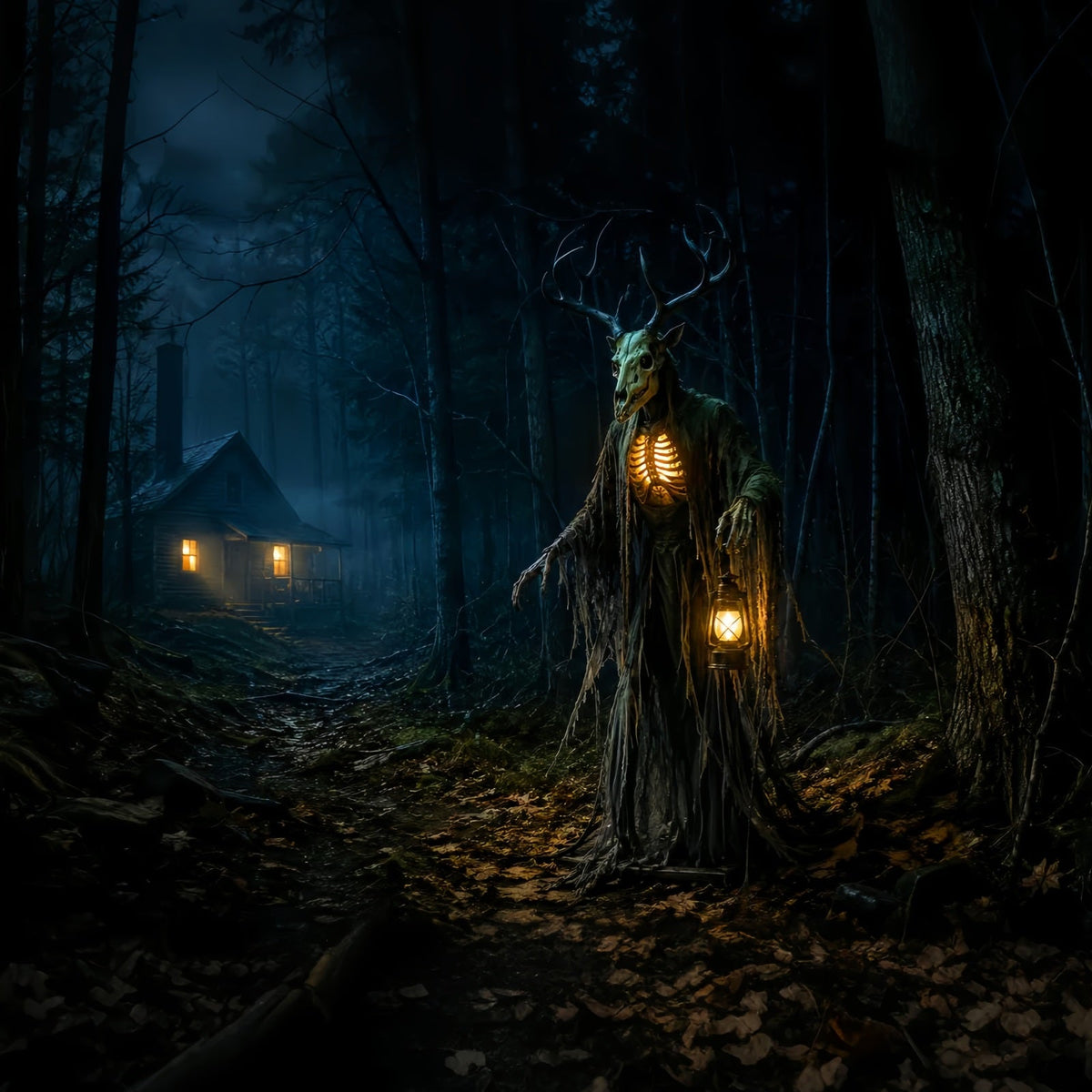 Décor De Cabane Fantôme En Forêt Avec Bois De Cerf Extérieur Halloween LXX67-180