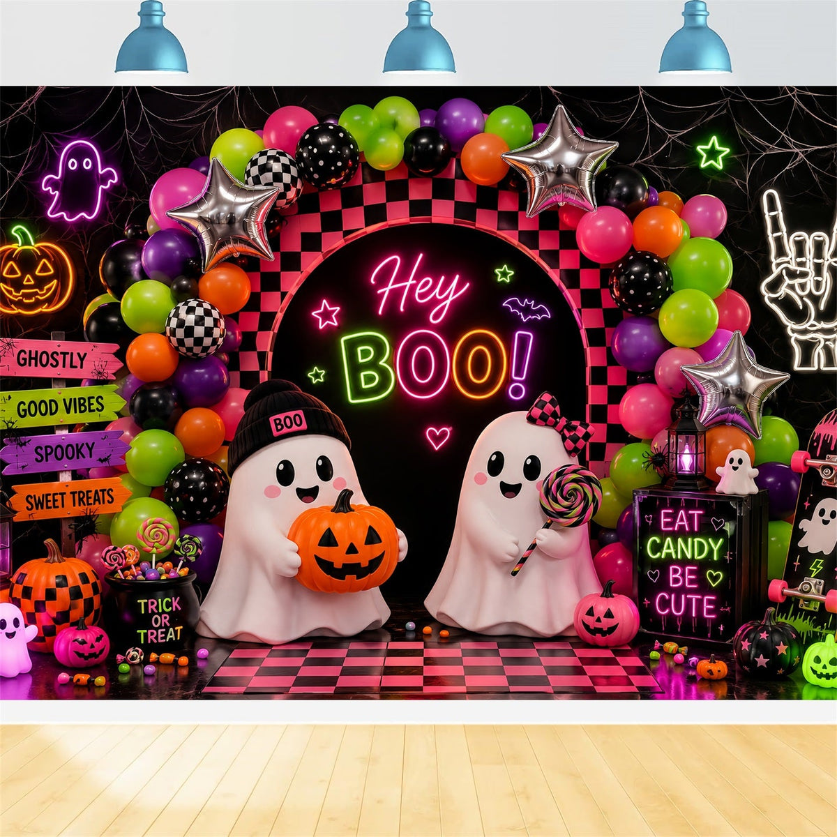Décor D'Halloween Pour Photomaton Ballon Fantôme Néon Décor Mignon Pour Fête D'Halloween LXX67-182
