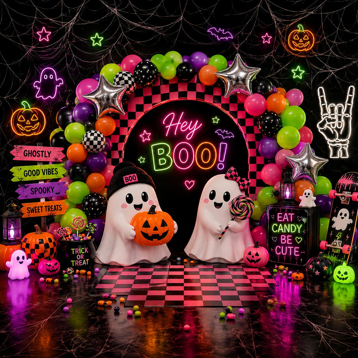 Décor D'Halloween Pour Photomaton Ballon Fantôme Néon Décor Mignon Pour Fête D'Halloween LXX67-182