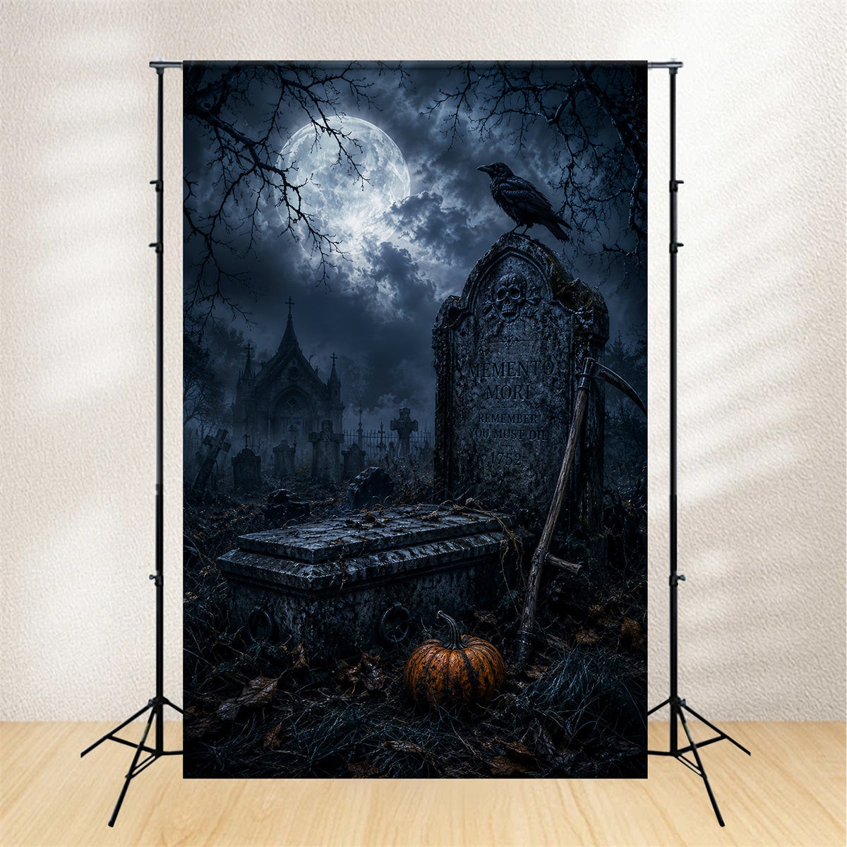 Décor De Maison D'Halloween Avec Pierre Tombale De Corbeau Au Clair De Lune Cimetière D'Halloween LXX67-186