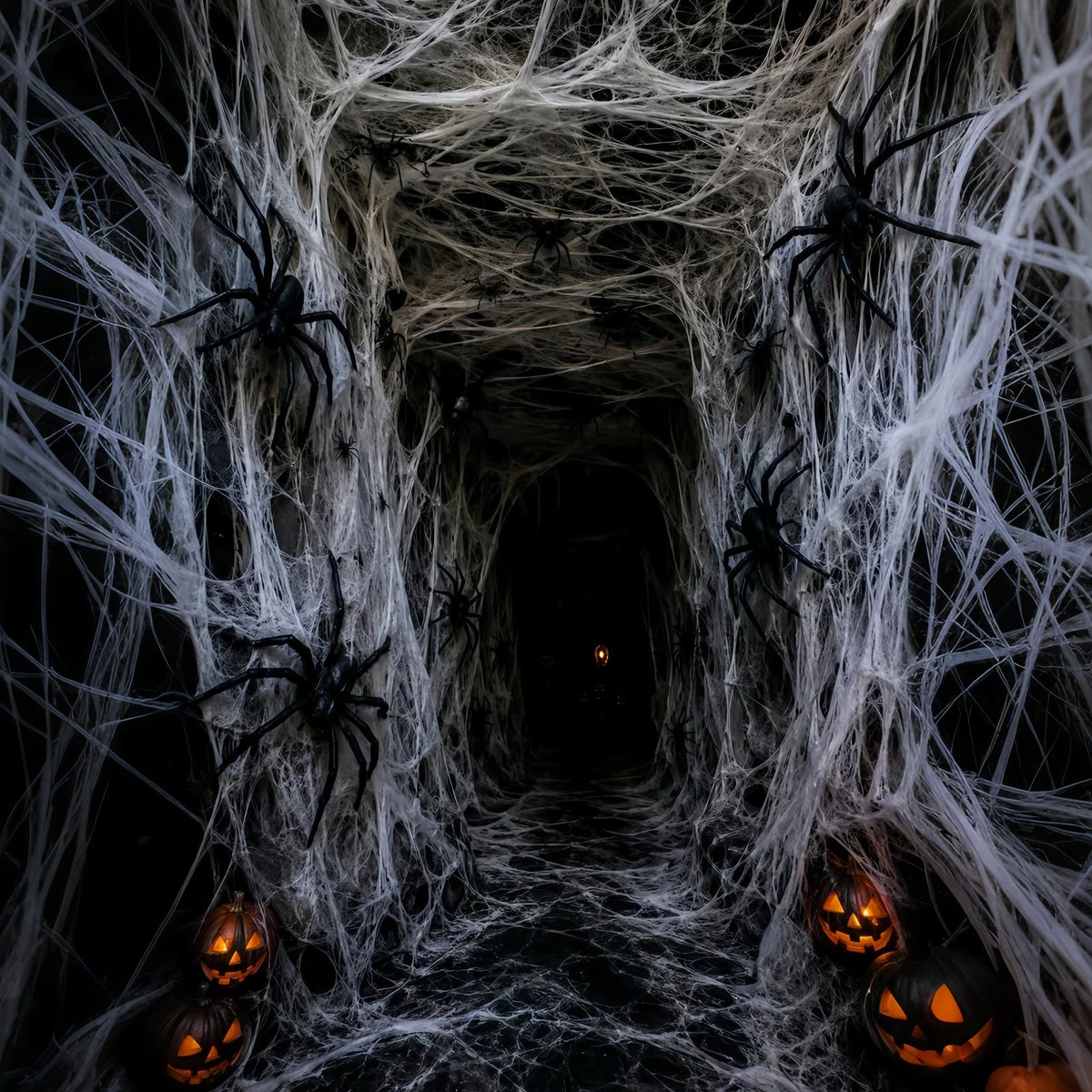 Toile De Fond En Tissu Pour Halloween Tunnel D'Horreur Avec Citrouille Et Toile D'Araignée Pour Photos LXX67-188