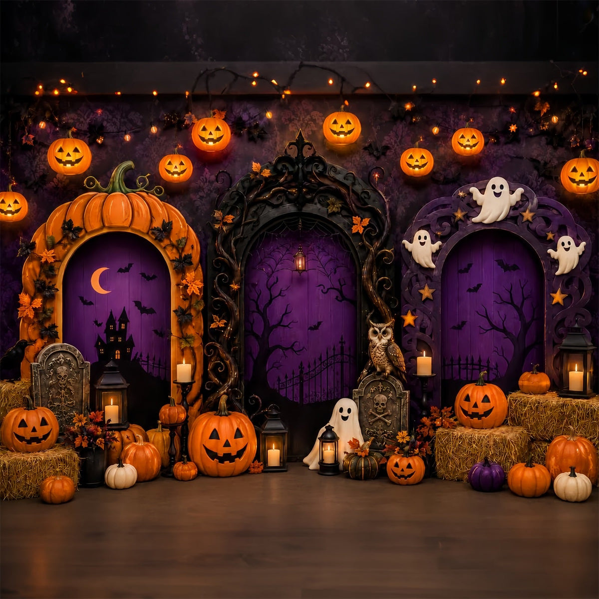 Arches Gothiques Avec Citrouilles Et Fantômes Grandes Arches Décoratives Pour Halloween LXX67-192