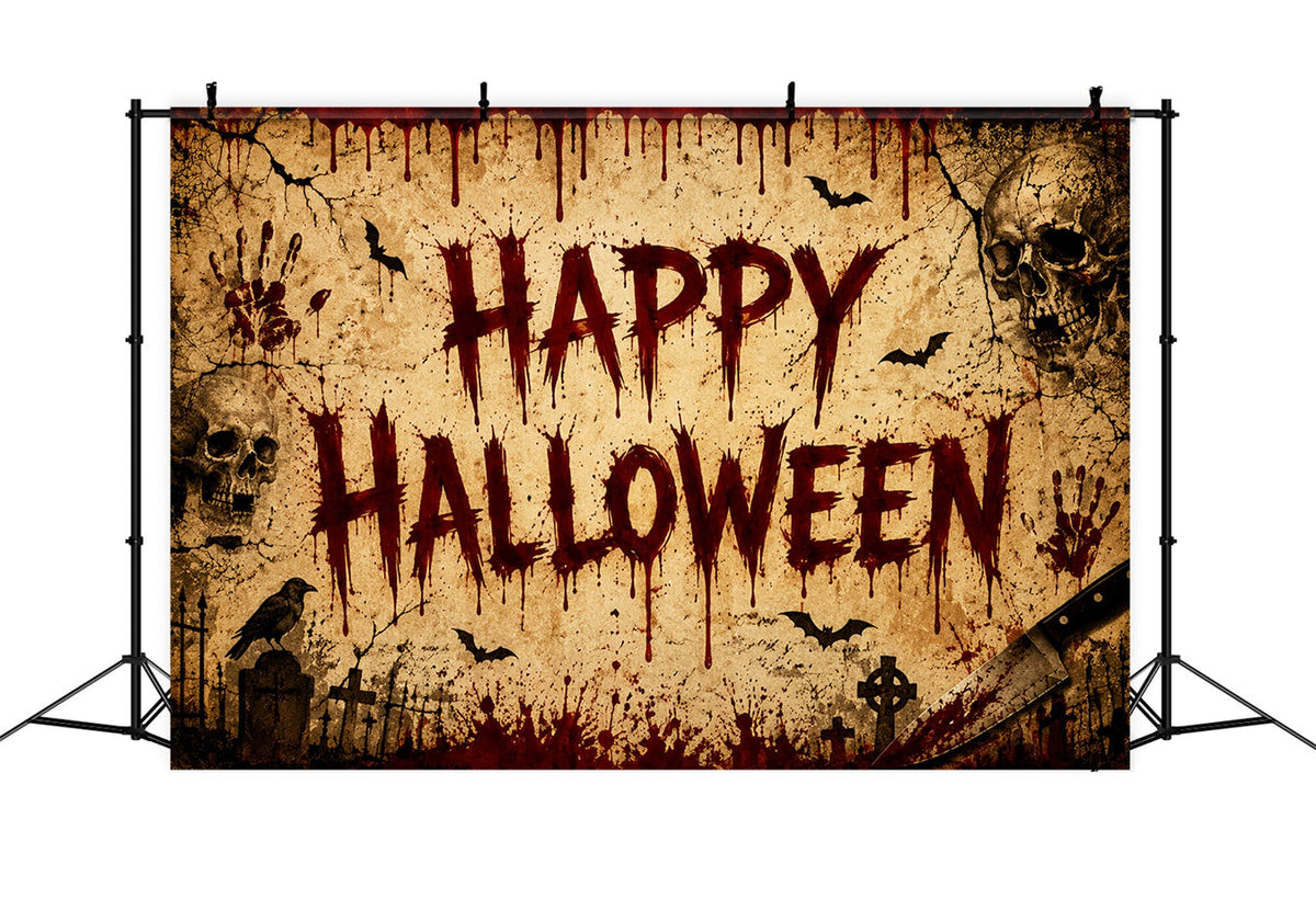 Décor D'Halloween Sanglant Avec Crânes En ParcheminChauves-Souris Et Empreintes De Mains LXX67-2