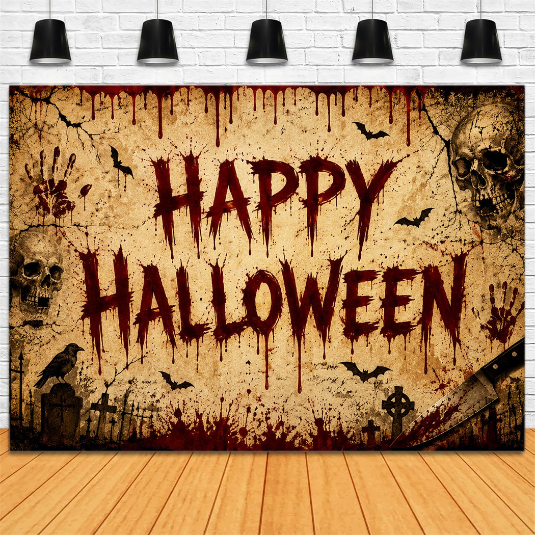 Décor D'Halloween Sanglant Avec Crânes En ParcheminChauves-Souris Et Empreintes De Mains LXX67-2