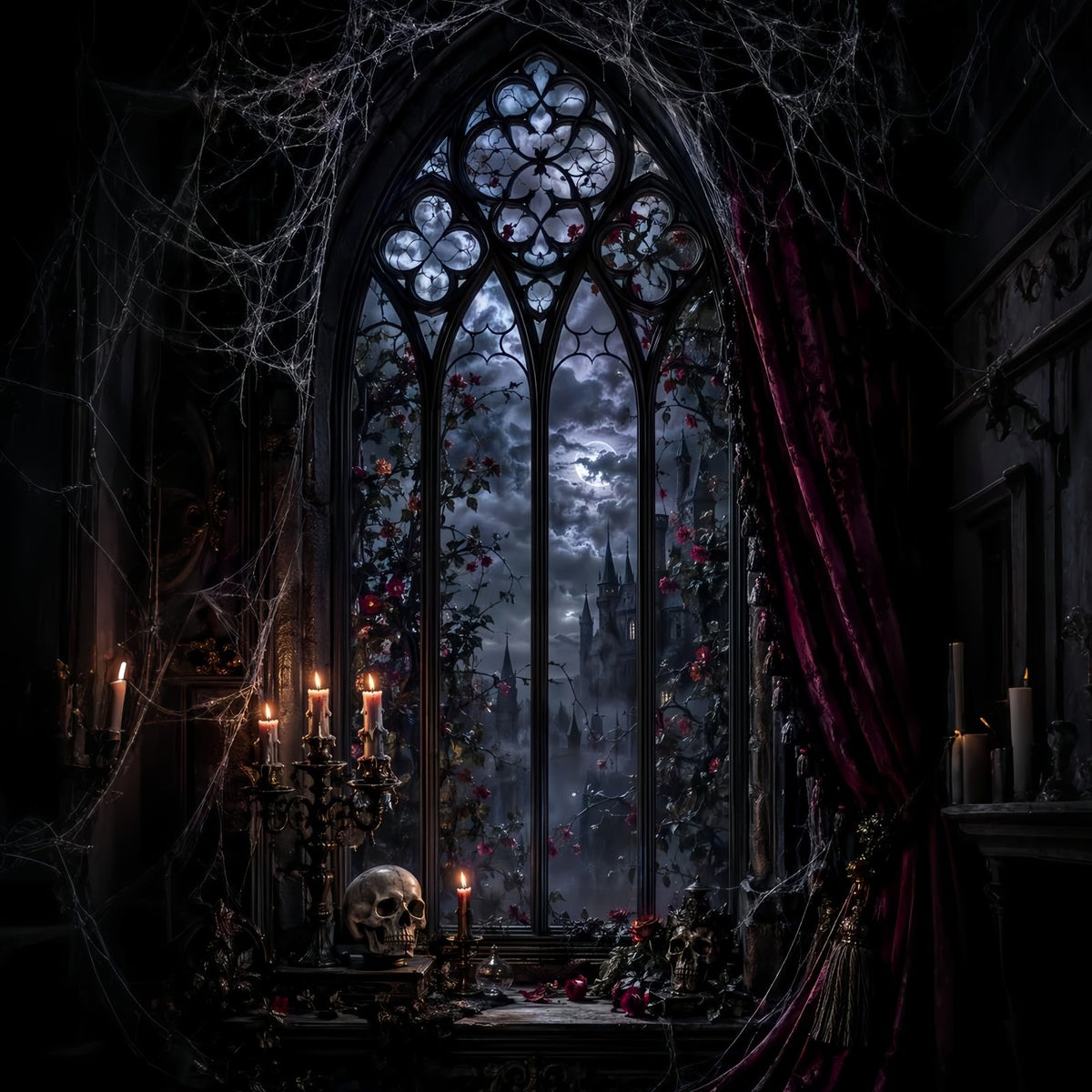 Photographie De Décor D'Halloween Chambre Gothique Éclairée Par La Lune Décor Effrayant D'Halloween LXX67-201