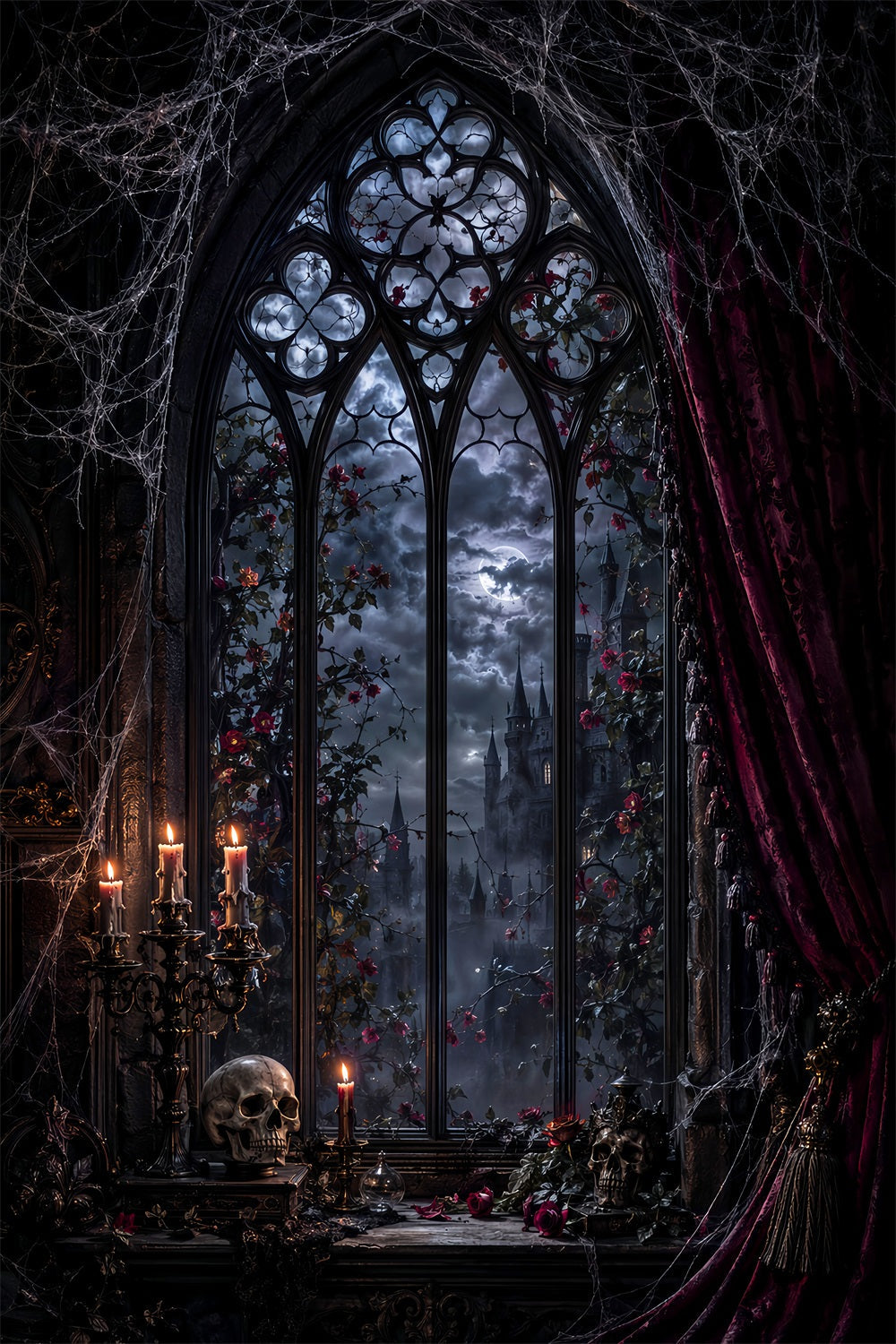 Photographie De Décor D'Halloween Chambre Gothique Éclairée Par La Lune Décor Effrayant D'Halloween LXX67-201