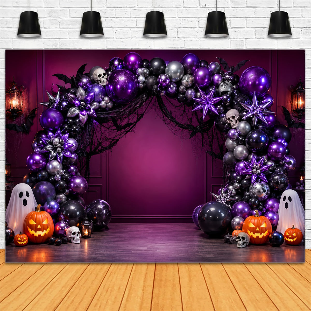 Idées De Décor D'Halloween À Faire Soi-Même Arche De Ballons Fantôme Et Crâne Violet Décor LXX67-203