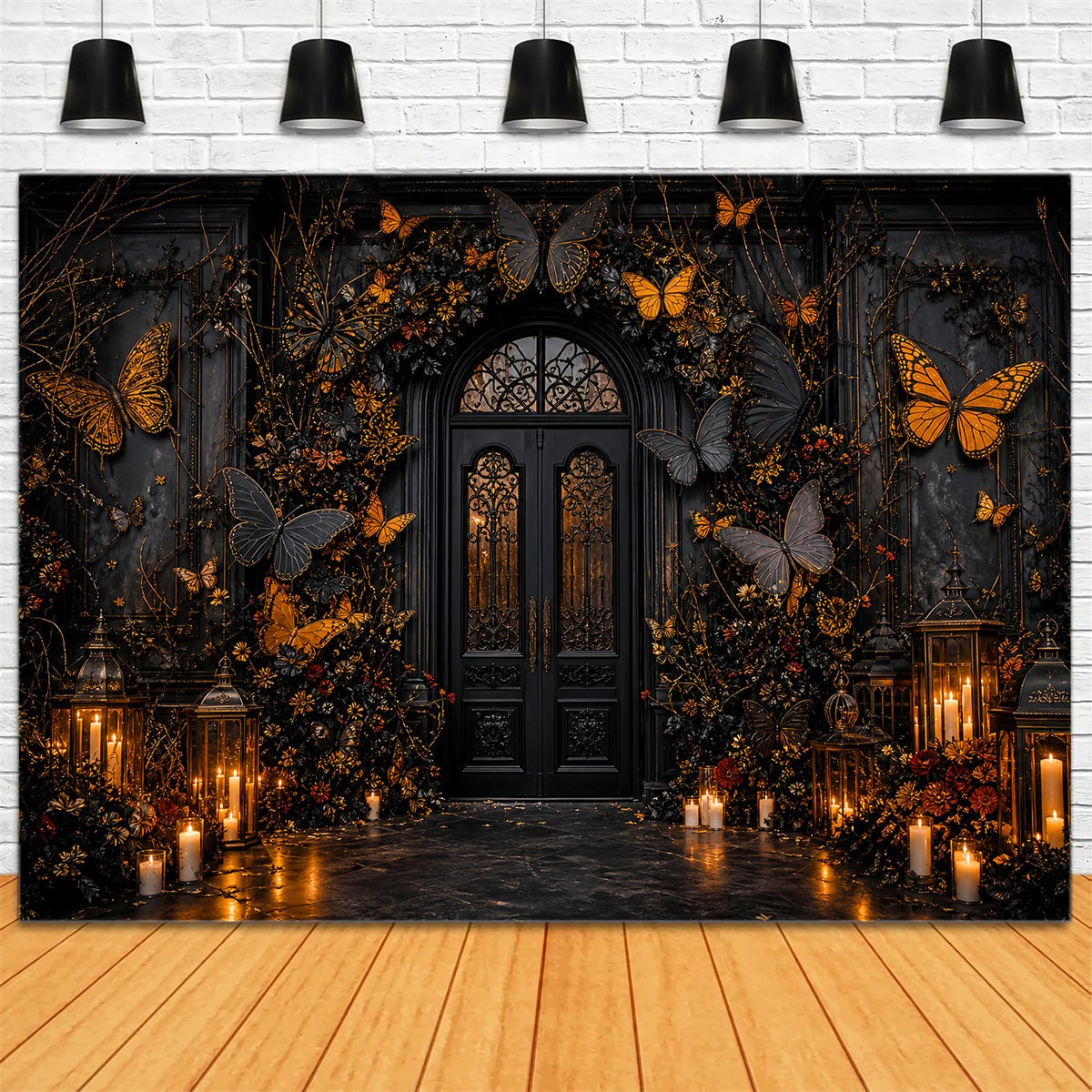 Idées De Décors Photo Pour Une Fête D'Halloween Entrée Avec Papillons Noirs Et Dorés Décor LXX67-204