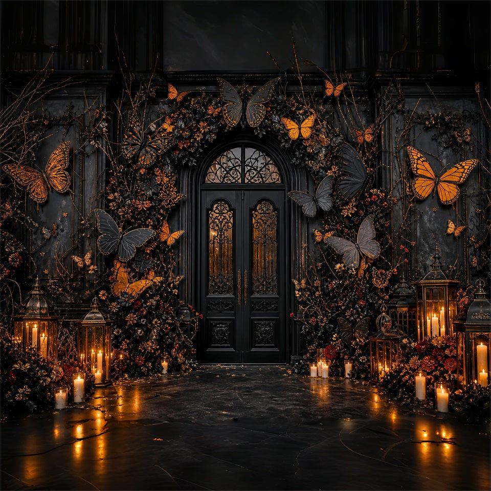 Idées De Décors Photo Pour Une Fête D'Halloween Entrée Avec Papillons Noirs Et Dorés Décor LXX67-204