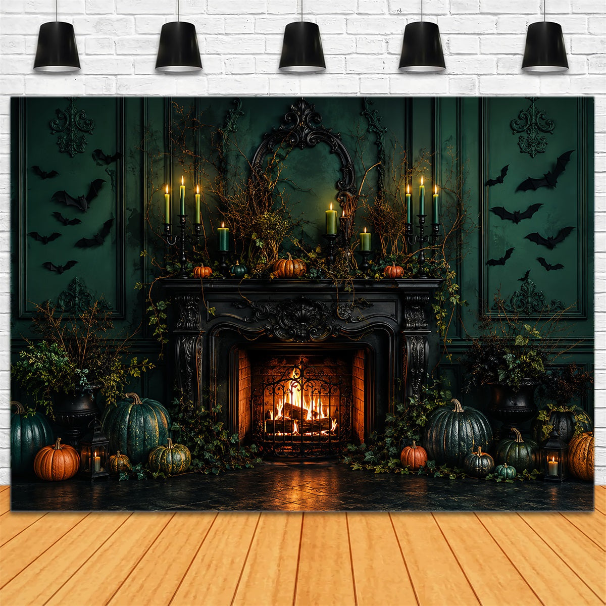Décors Photo Effrayants Pour Halloween Cheminée Citrouille Émeraude Décor Joyeux Halloween LXX67-206
