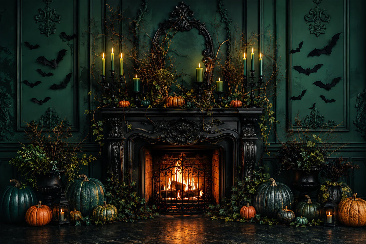 Décors Photo Effrayants Pour Halloween Cheminée Citrouille Émeraude Décor Joyeux Halloween LXX67-206