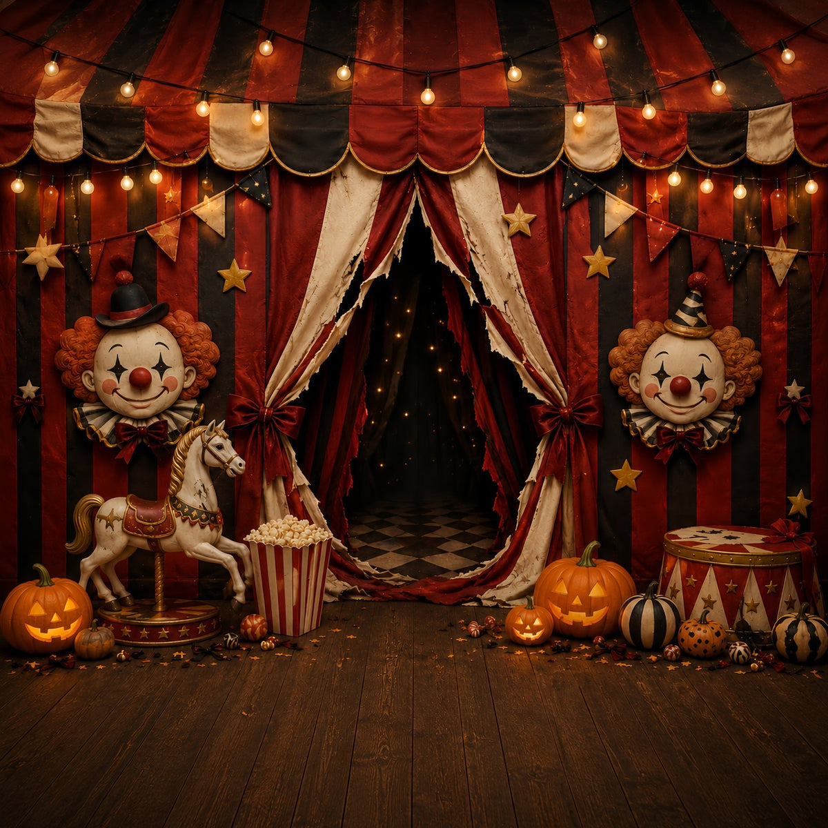 Décor De Clown D'Halloween Entrée De Cirque Vintage Toile De Fond En Tissu Pour Halloween LXX67-208