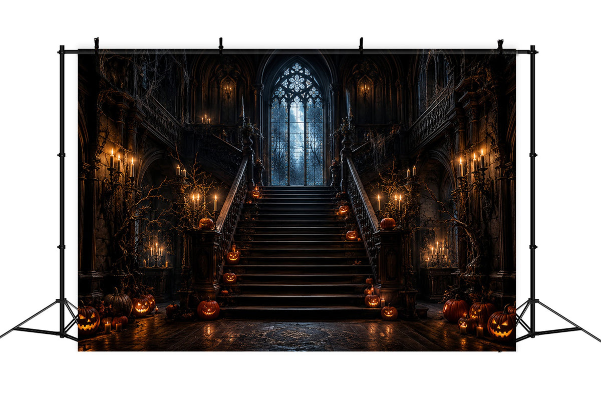 Décor De Maison Hantée Citrouille Éclairée À La Bougie Escalier Gothique Décor D'Halloween LXX67-210