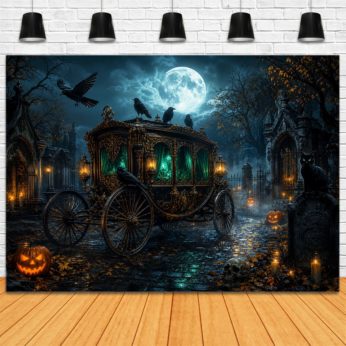 Décor De Cimetière Au Clair De Lune Corbeau Corbillard Décor D'Halloween LXX67-211