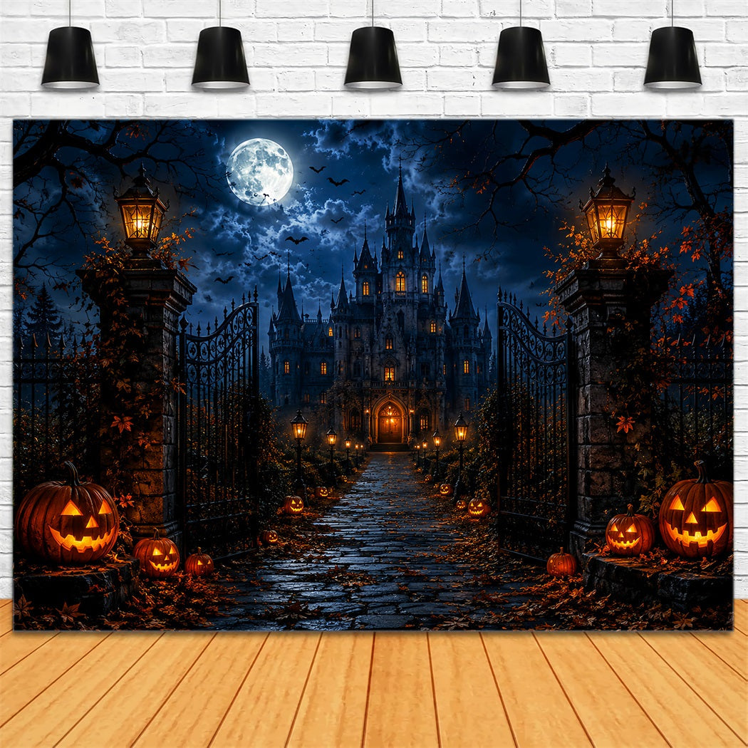 Décor Mural D'Halloween Forêt Hantée Porte De Château Gothique Au Clair De Lune LXX67-218