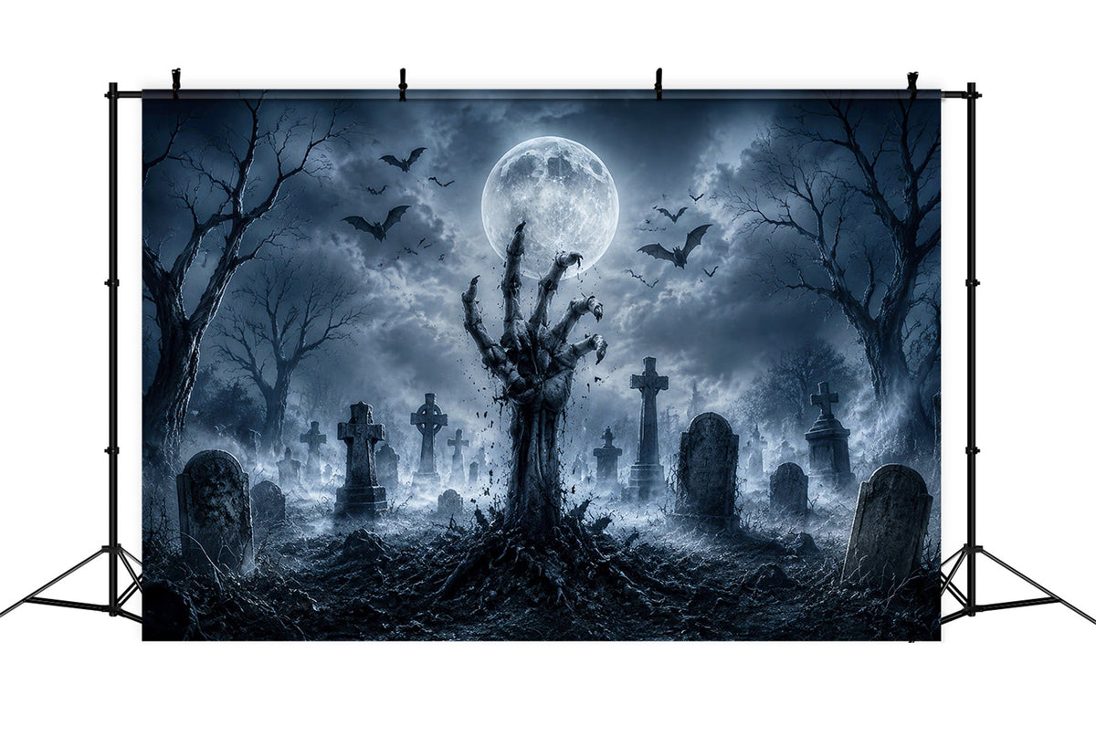 Décor De Cimetière D'Halloween Avec Main De Zombie Et Photomaton Au Clair De LuneDécor D'Halloween LXX67-23
