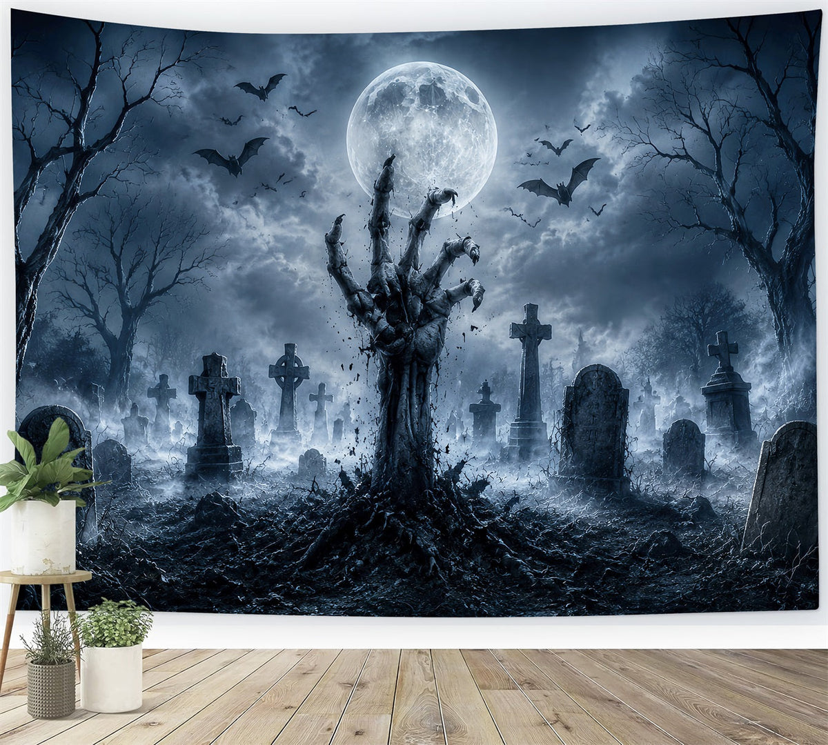 Décor De Cimetière D'Halloween Avec Main De Zombie Et Photomaton Au Clair De LuneDécor D'Halloween LXX67-23