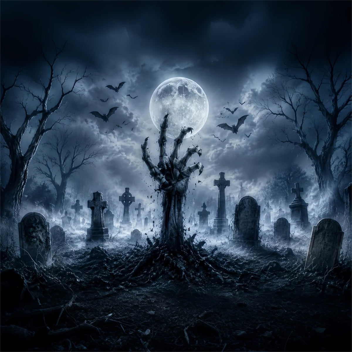 Décor De Cimetière D'Halloween Avec Main De Zombie Et Photomaton Au Clair De LuneDécor D'Halloween LXX67-23