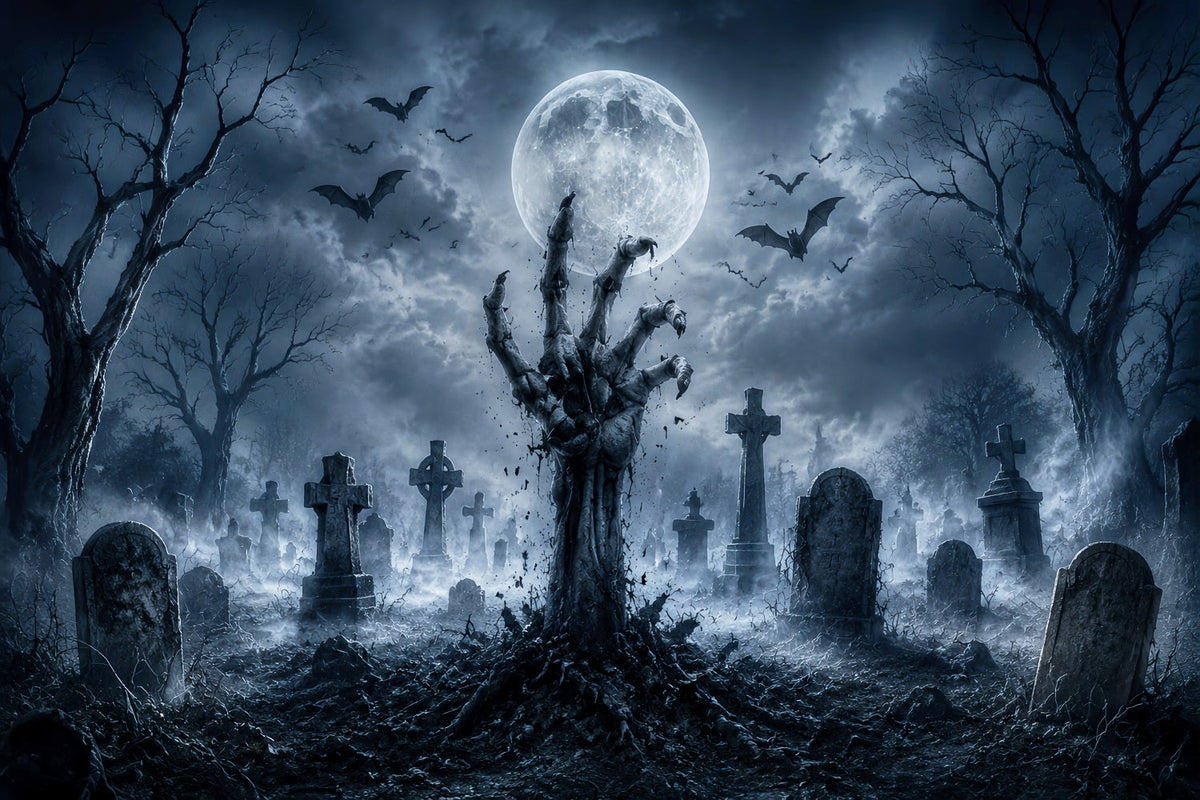 Décor De Cimetière D'Halloween Avec Main De Zombie Et Photomaton Au Clair De LuneDécor D'Halloween LXX67-23