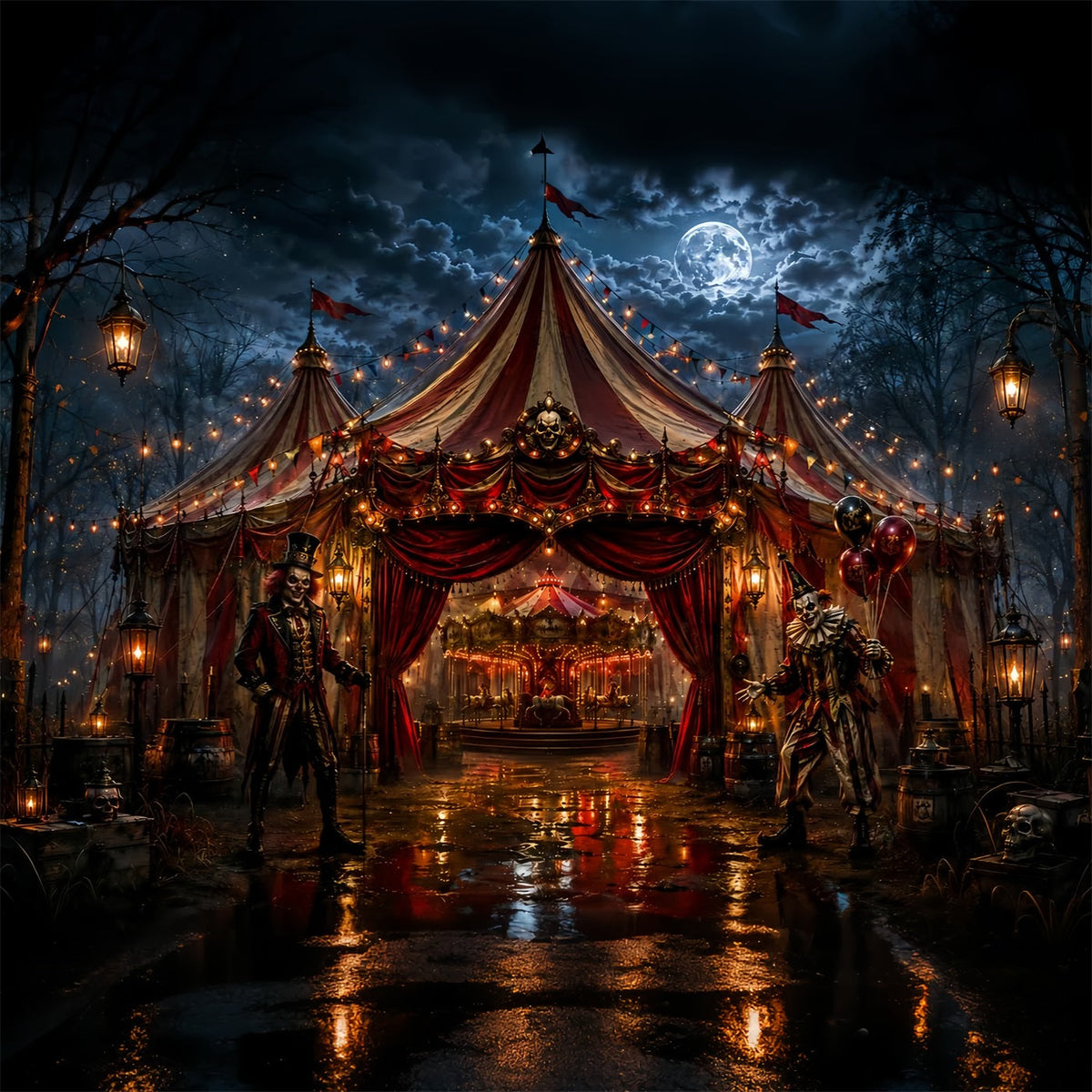 Décor De Carnaval Effrayant Entrée De Cirque Avec Clown Sinistre Halloween LXX67-231