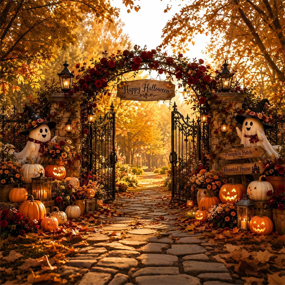 Fond Photo Citrouille Rose D'Automne Portail Fantôme Décor Effrayant LXX67-232