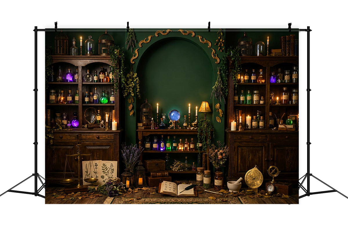 Décor De Bibliothèque Hantée Chambre D'Apothicaire De La Sorcière Émeraude Grand Décor D'Halloween LXX67-234