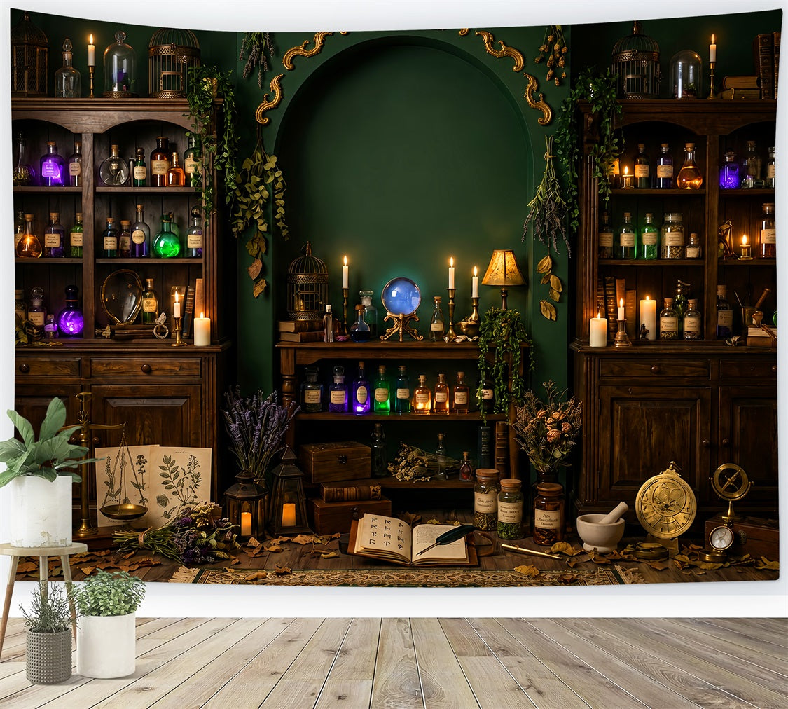 Décor De Bibliothèque Hantée Chambre D'Apothicaire De La Sorcière Émeraude Grand Décor D'Halloween LXX67-234