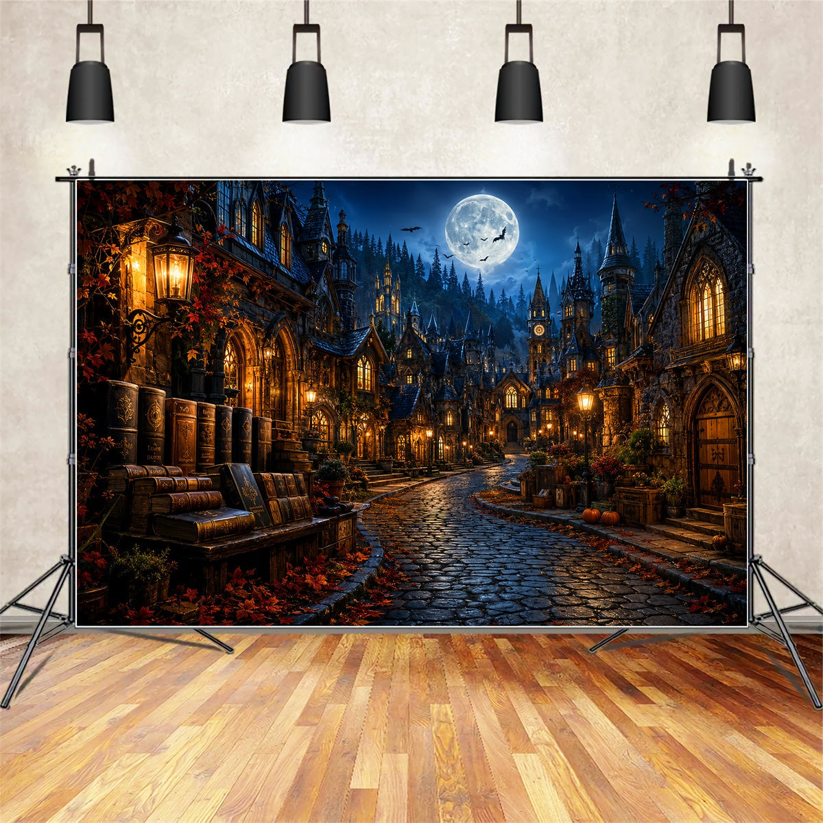 Décor D'Halloweentown Village De Librairies Gothiques Au Clair De LuneDécors Effrayants Pour Halloween LXX67-236