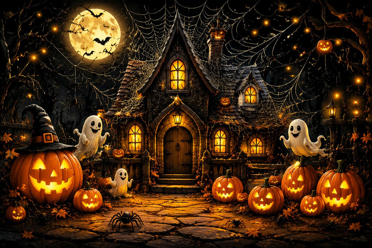 Décor D'Halloween Pour Photomaton Fantôme Citrouille Maisonnette Toiles Décor D'Halloween LXX67-24