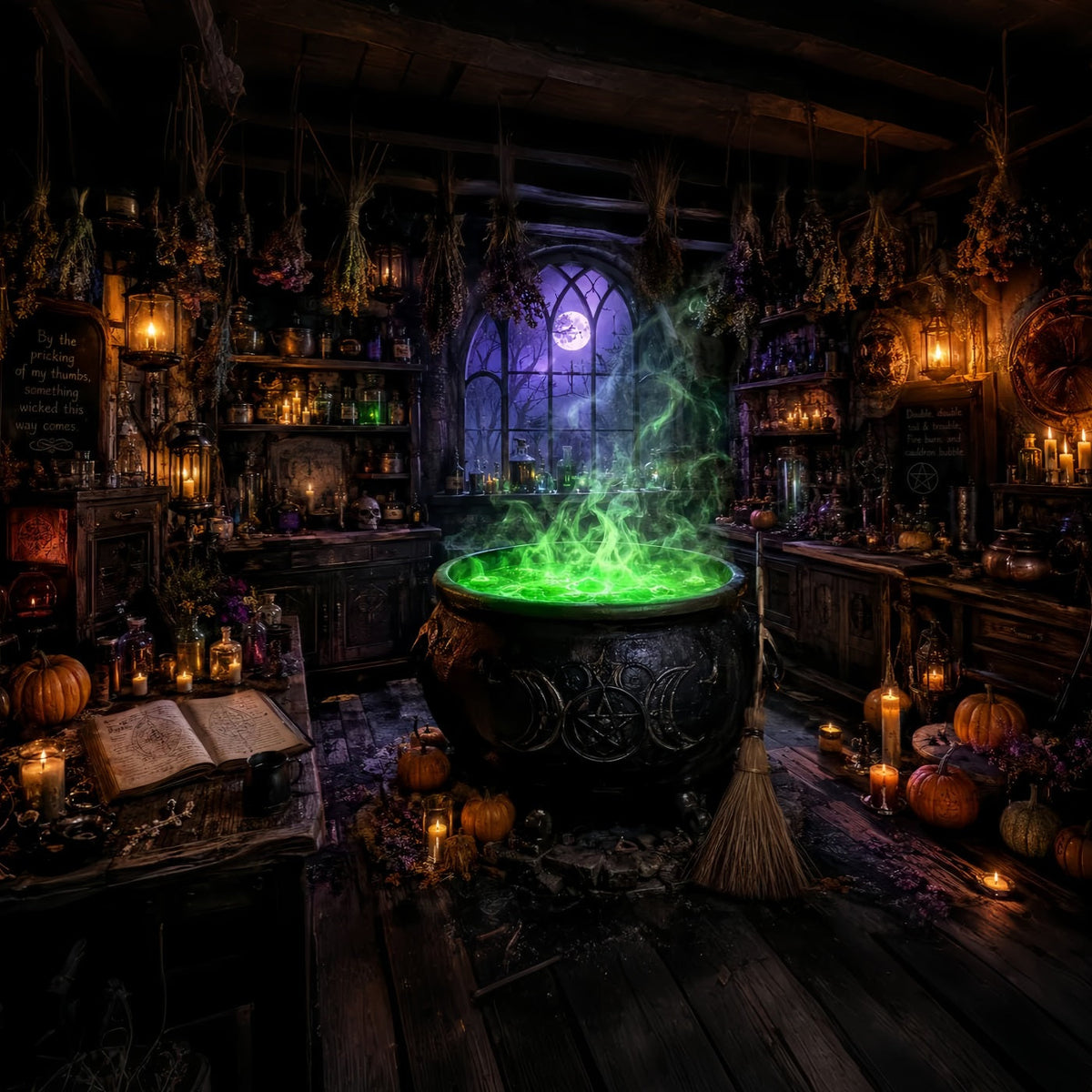 Décor De Sorcière D'Halloween Atelier De Chaudron Vert Décor Photo Pour Fête D'Halloween LXX67-241