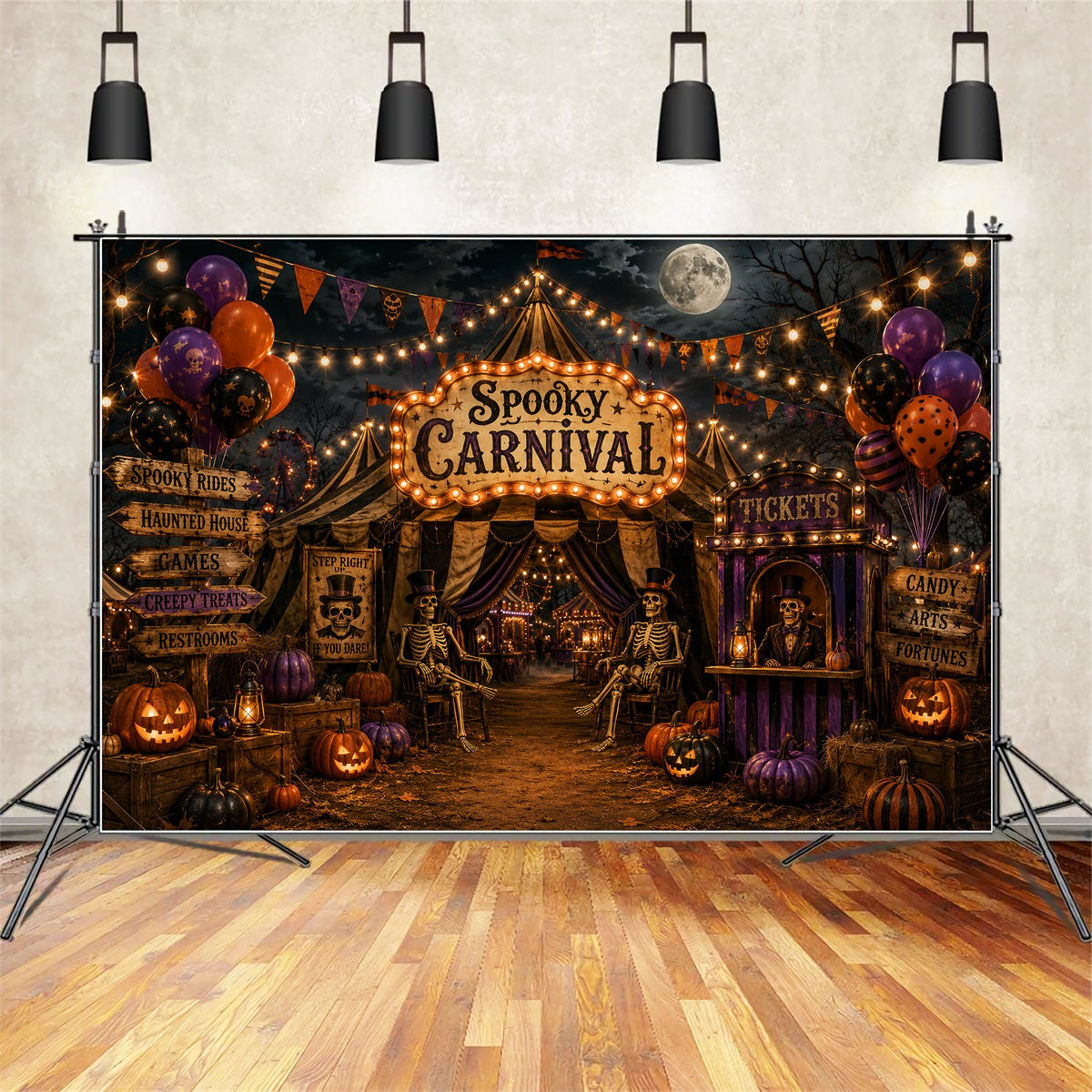 Décor De Cirque D'Halloween Entrée De Carnaval Avec Squelette Au Clair De LuneDécor D'HoRReur LXX67-247