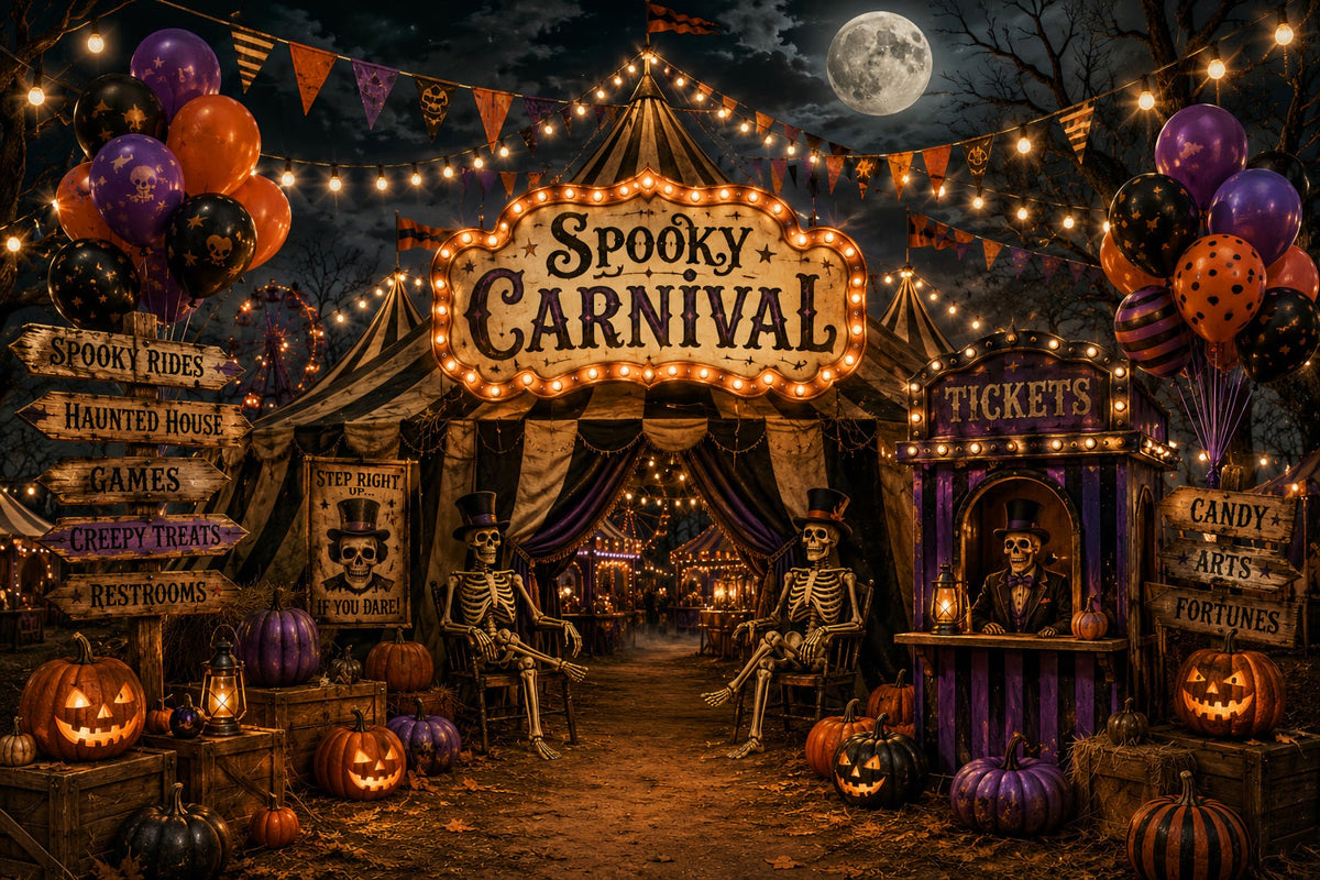 Décor De Cirque D'Halloween Entrée De Carnaval Avec Squelette Au Clair De LuneDécor D'HoRReur LXX67-247