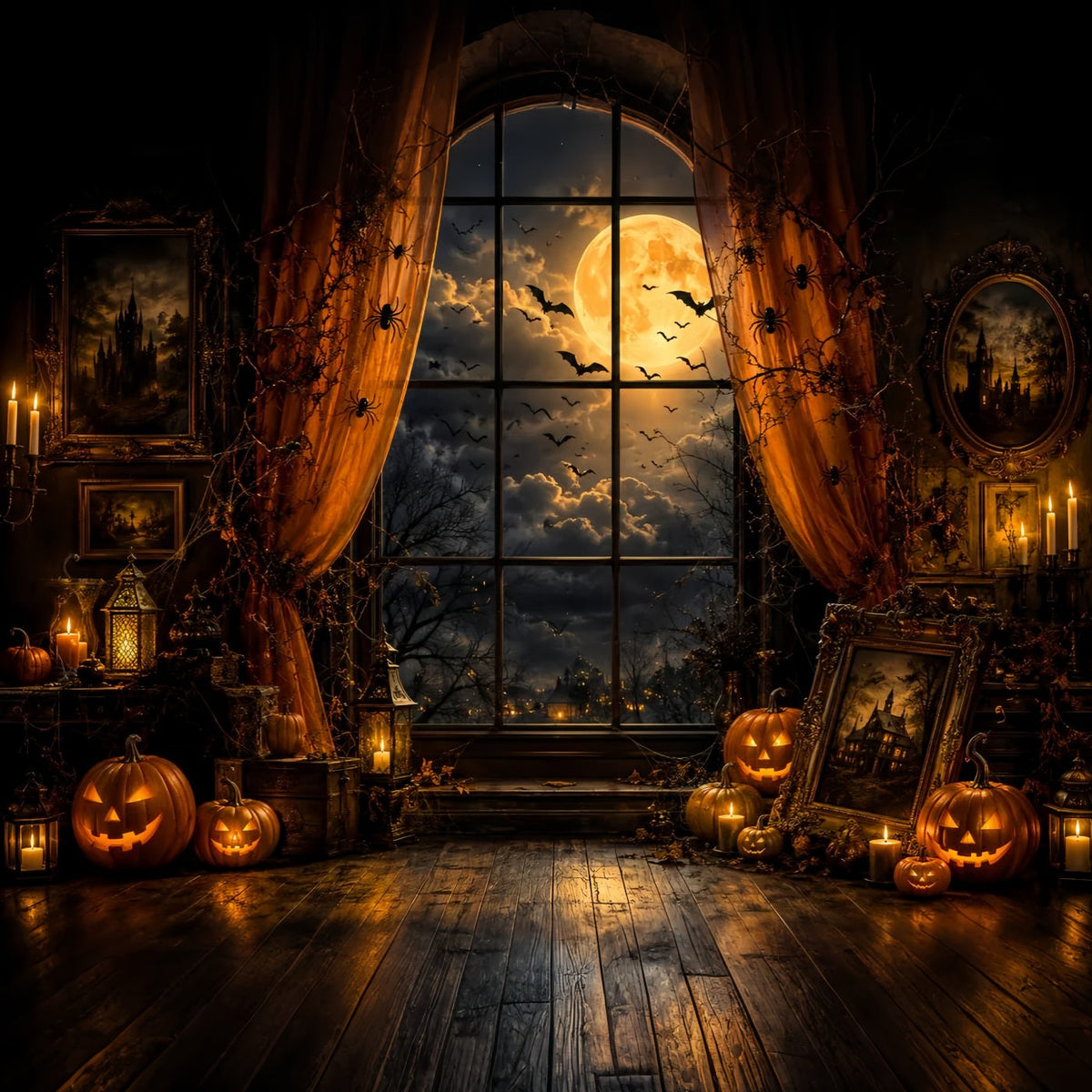 Décor De Fenêtre D'Halloween Portrait De Citrouille Au Clair De Lune Chambre Décor Mignon D'Halloween LXX67-250