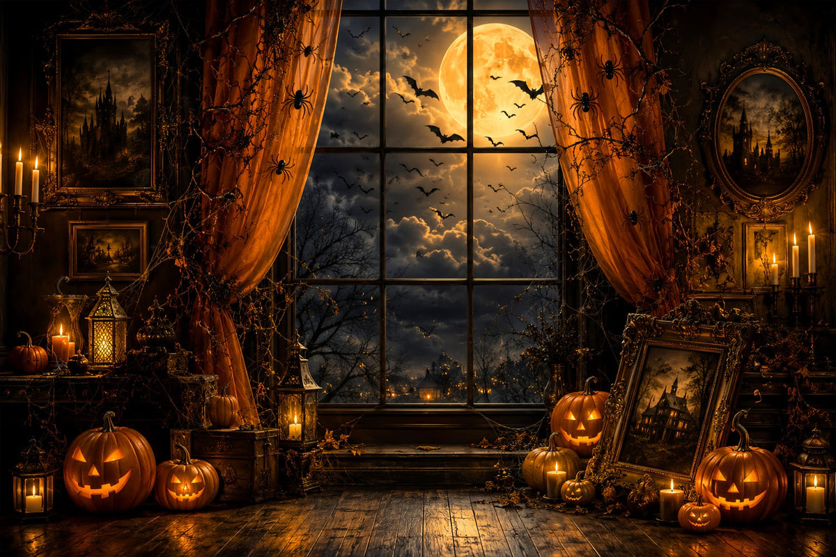 Décor De Fenêtre D'Halloween Portrait De Citrouille Au Clair De Lune Chambre Décor Mignon D'Halloween LXX67-250