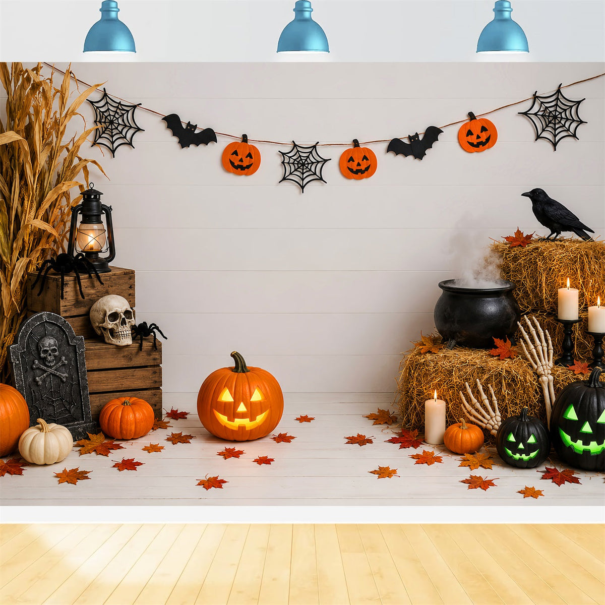 Décor De Cimetière Rustique Avec Chaudron De Citrouilles Décoration D'Halloween Ou D'Anniversaire LXX67-254