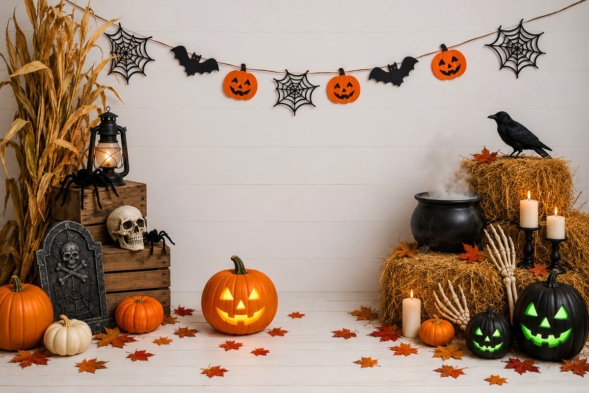 Décor De Cimetière Rustique Avec Chaudron De Citrouilles Décoration D'Halloween Ou D'Anniversaire LXX67-254