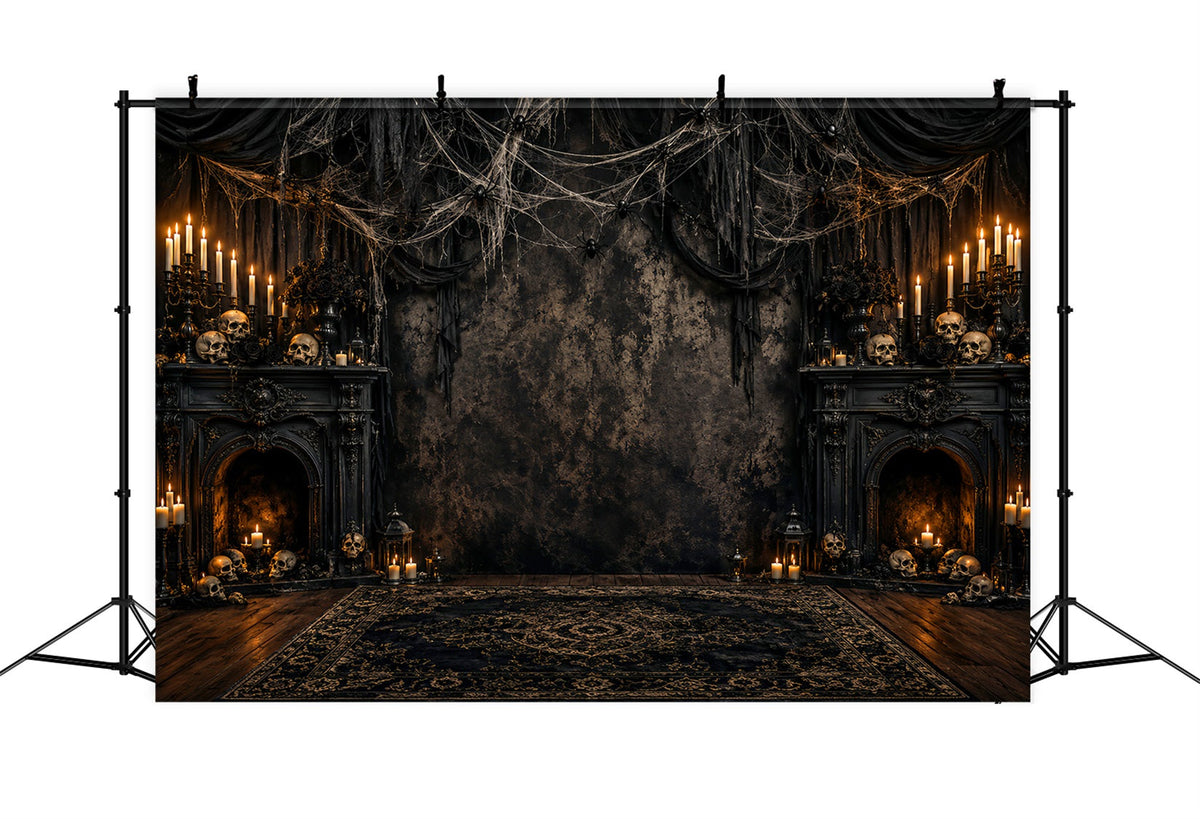 Toile De Fond AraignéeCheminée À La Bougie Crâne Décor Pour Séance Photo D'Halloween LXX67-255