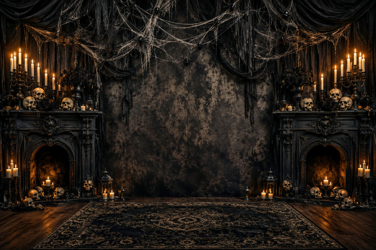 Toile De Fond AraignéeCheminée À La Bougie Crâne Décor Pour Séance Photo D'Halloween LXX67-255