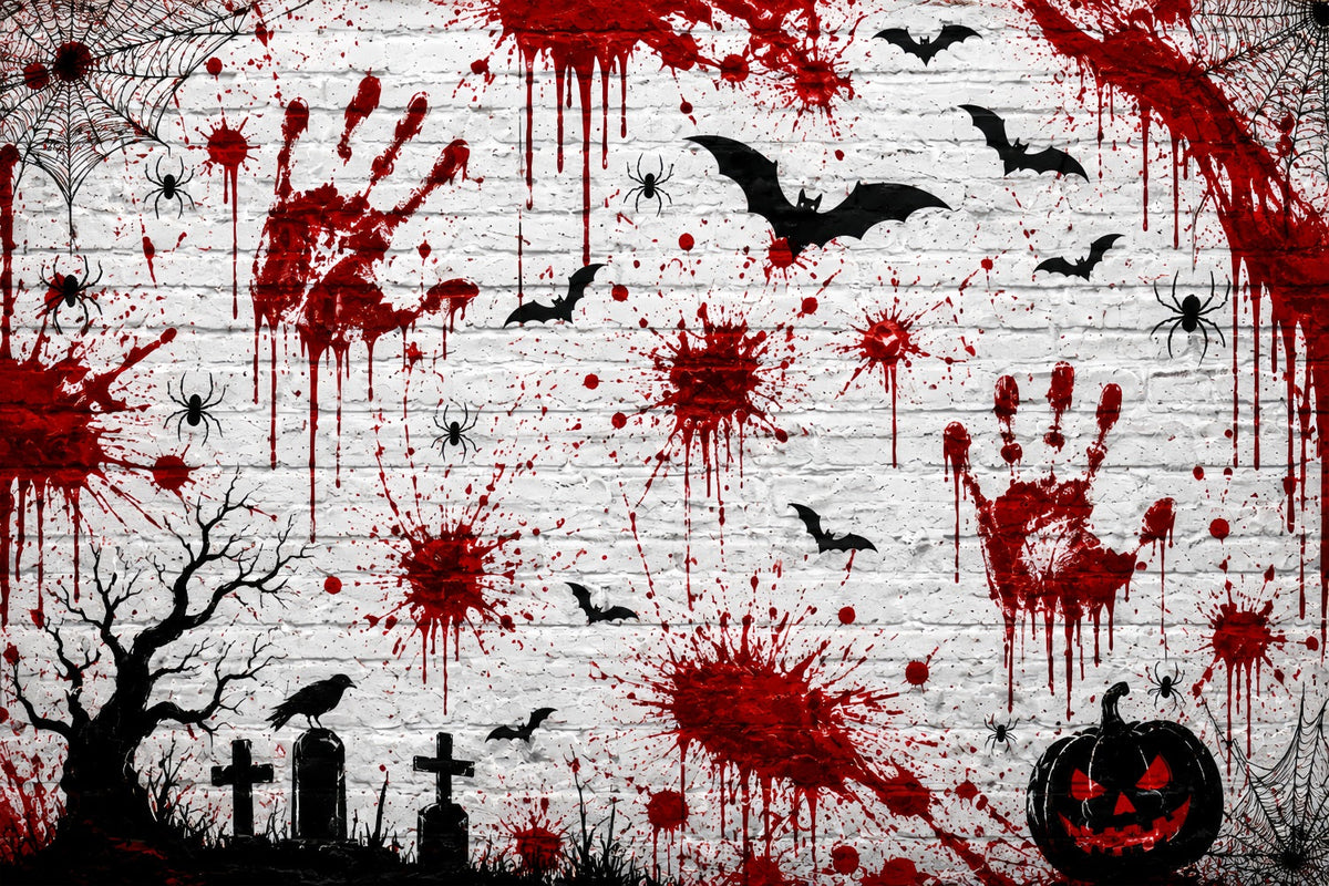 Fond De Scène Sanglant Pour Halloween Empreintes De Mains Et Mur De Briques Idéal Pour Les Photos LXX67-256