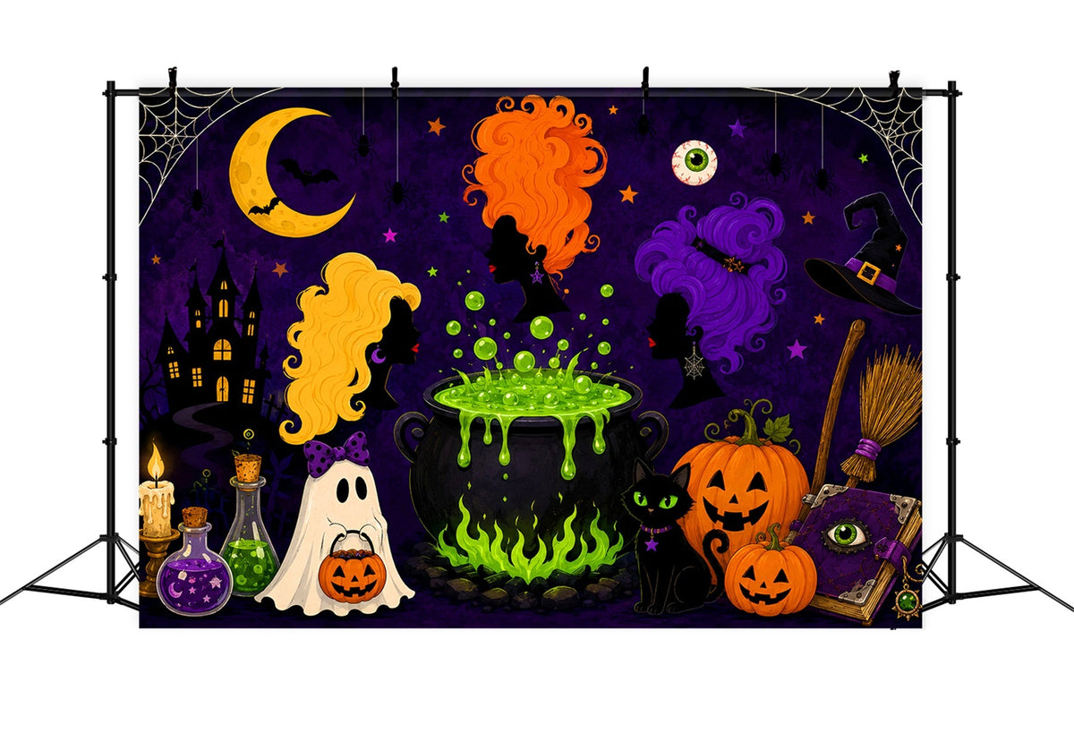 Décor De Lune D'Halloween Sorcière De Dessin Animé Chaudron Magique Décor LXX67-259