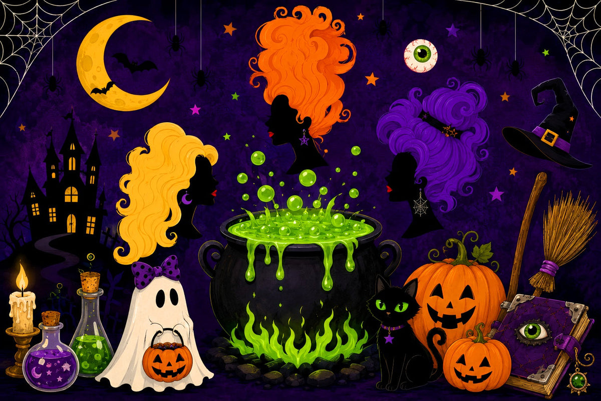 Décor De Lune D'Halloween Sorcière De Dessin Animé Chaudron Magique Décor LXX67-259