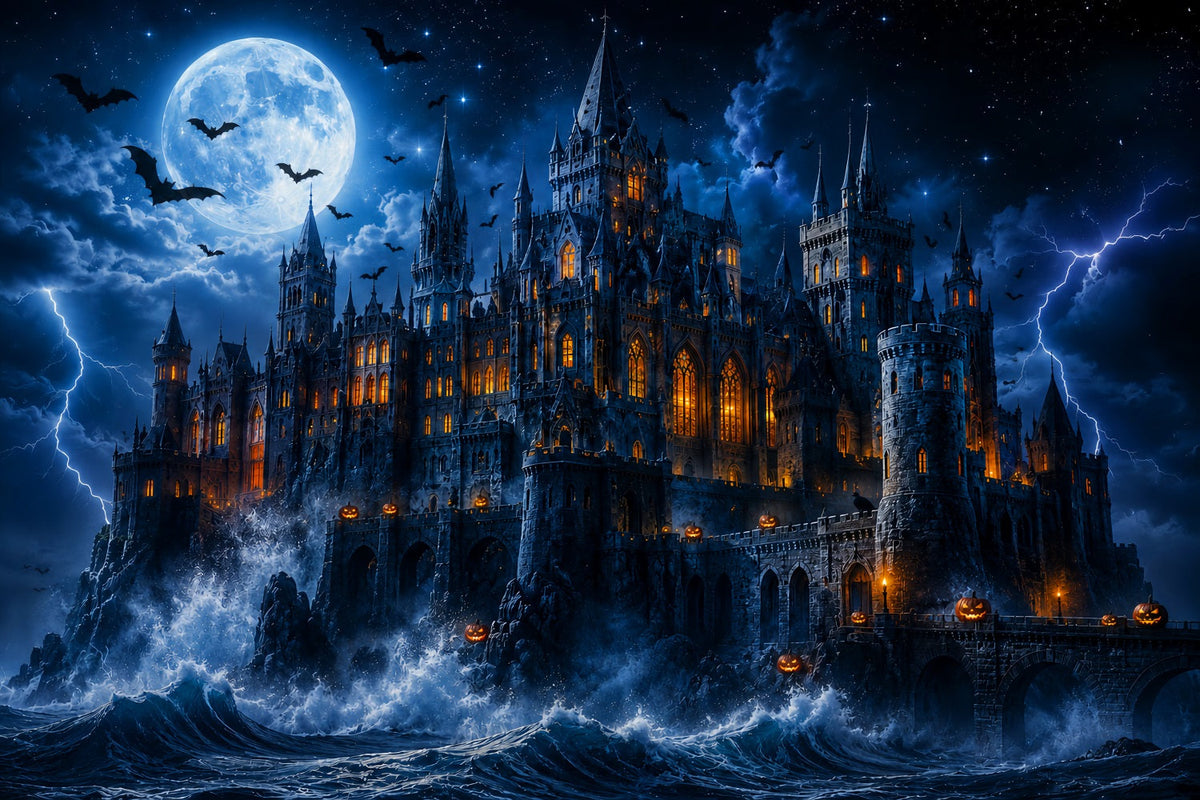 Décor De Château D'Halloween Océan Orageux Au Clair De Lune Décors Effrayants Pour Halloween LXX67-260