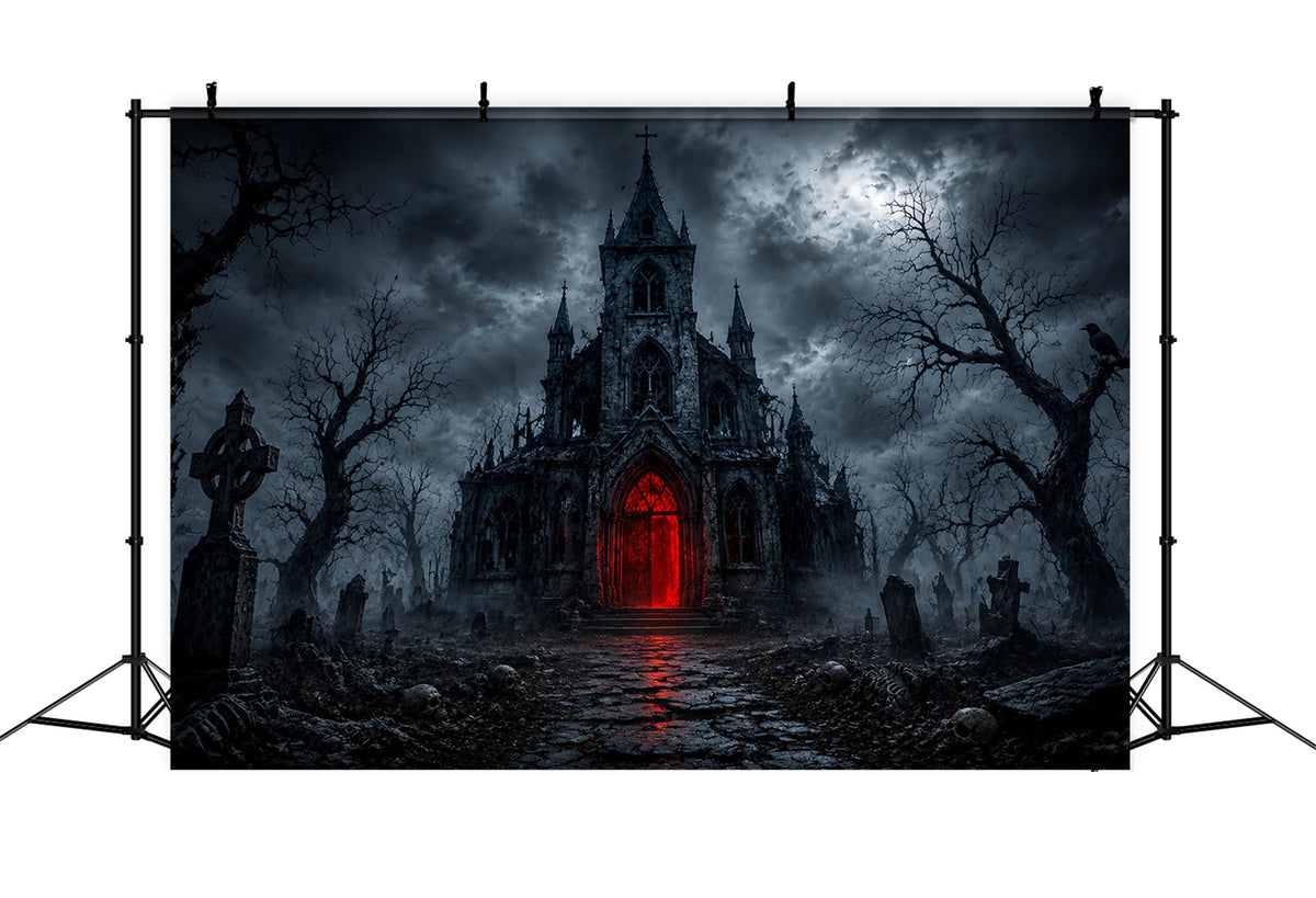 Décor De Maison D'Halloween Église Gothique Portail Rouge Décor De Cimetière D'Halloween LXX67-28