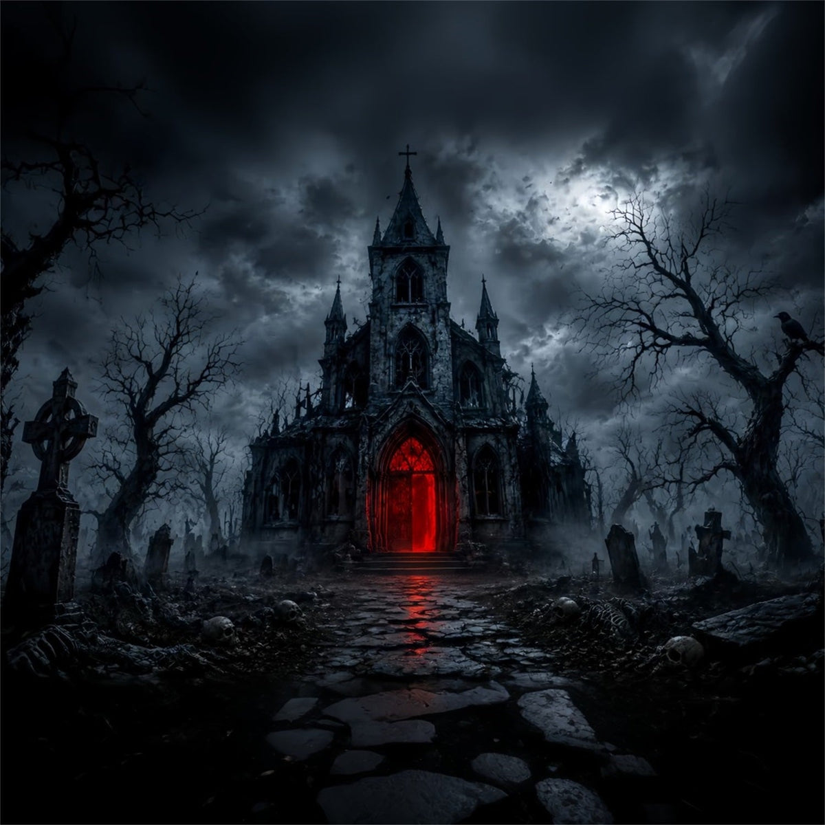 Décor De Maison D'Halloween Église Gothique Portail Rouge Décor De Cimetière D'Halloween LXX67-28