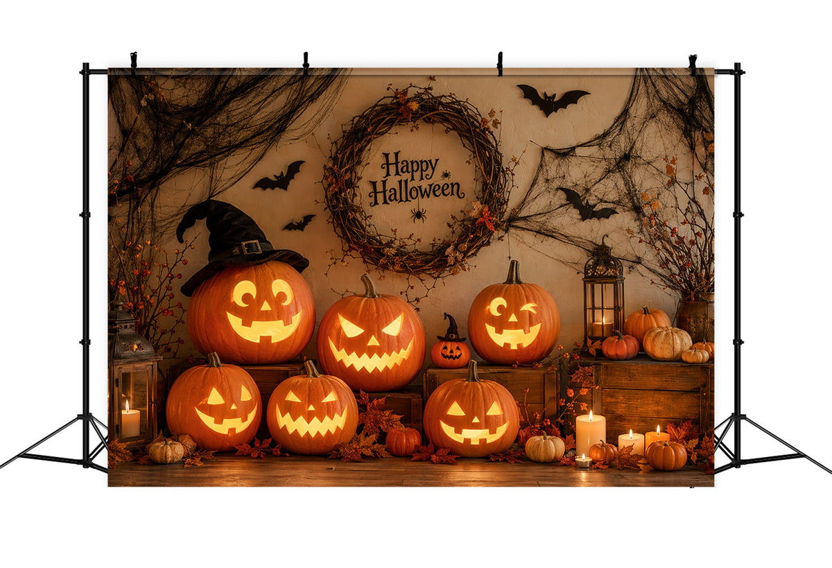 Décor De Fond Rustique En Tissu Pour Halloween Couronne De Citrouil les Idéal Pour Les Photos LXX67-31