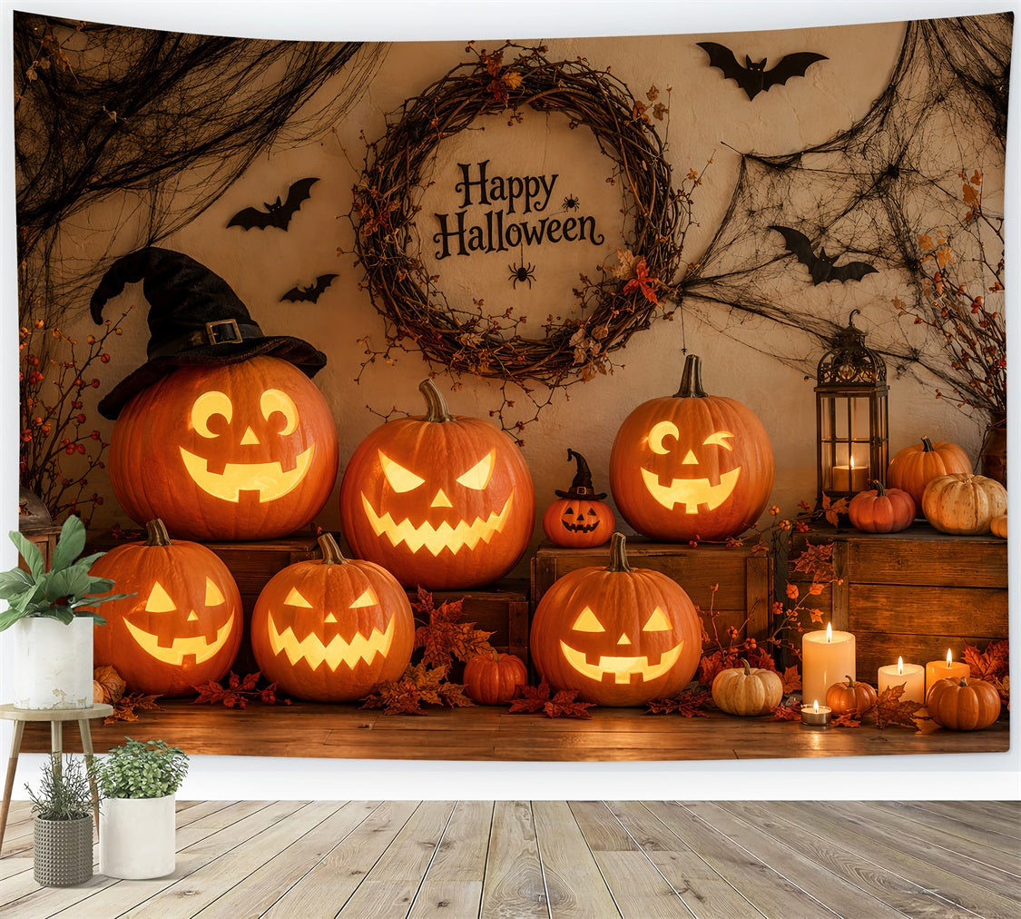 Décor De Fond Rustique En Tissu Pour Halloween Couronne De Citrouil les Idéal Pour Les Photos LXX67-31