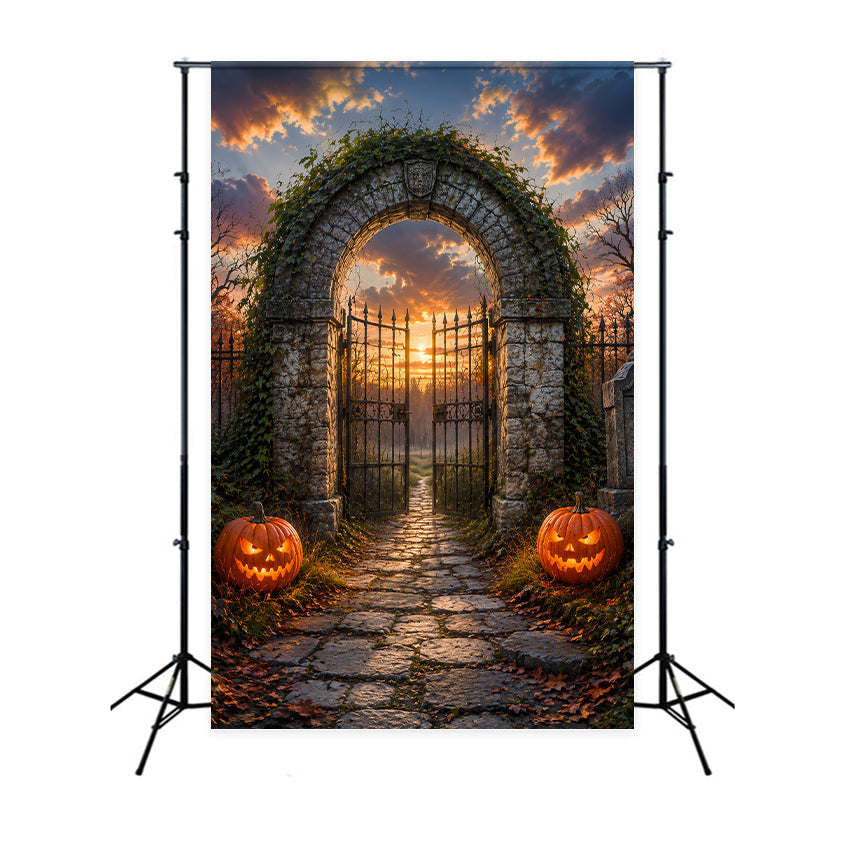 Arche De Cimetière Au Coucher Du Soleil Citrouil les Décor D'Halloween Grand Format LXX67-35
