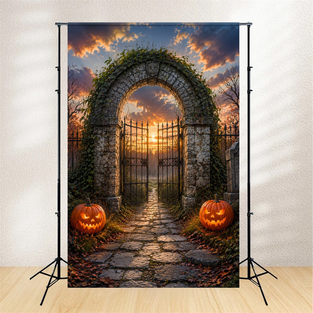Arche De Cimetière Au Coucher Du Soleil Citrouil les Décor D'Halloween Grand Format LXX67-35